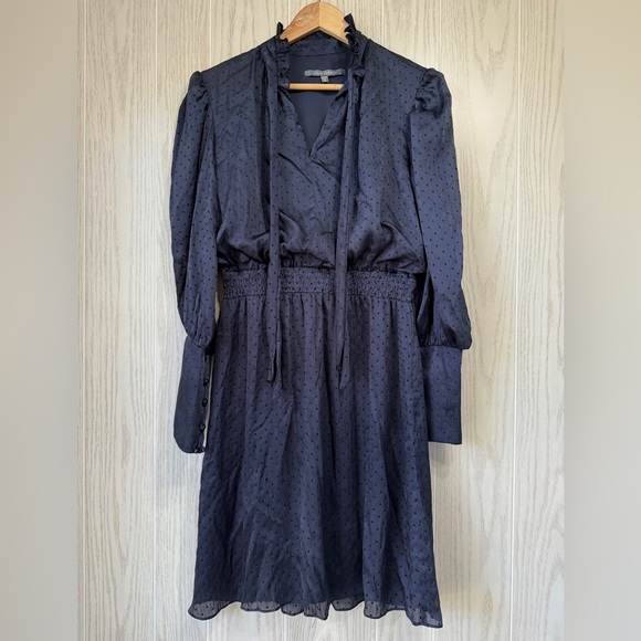 Julia Jordan Dress Navy And Black Polka Dot Chiffon Long Sleeve Size 8 - Picture 4 of 6
